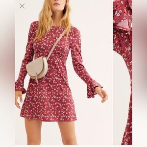 Free People Red Floral Long Sleeve Dress